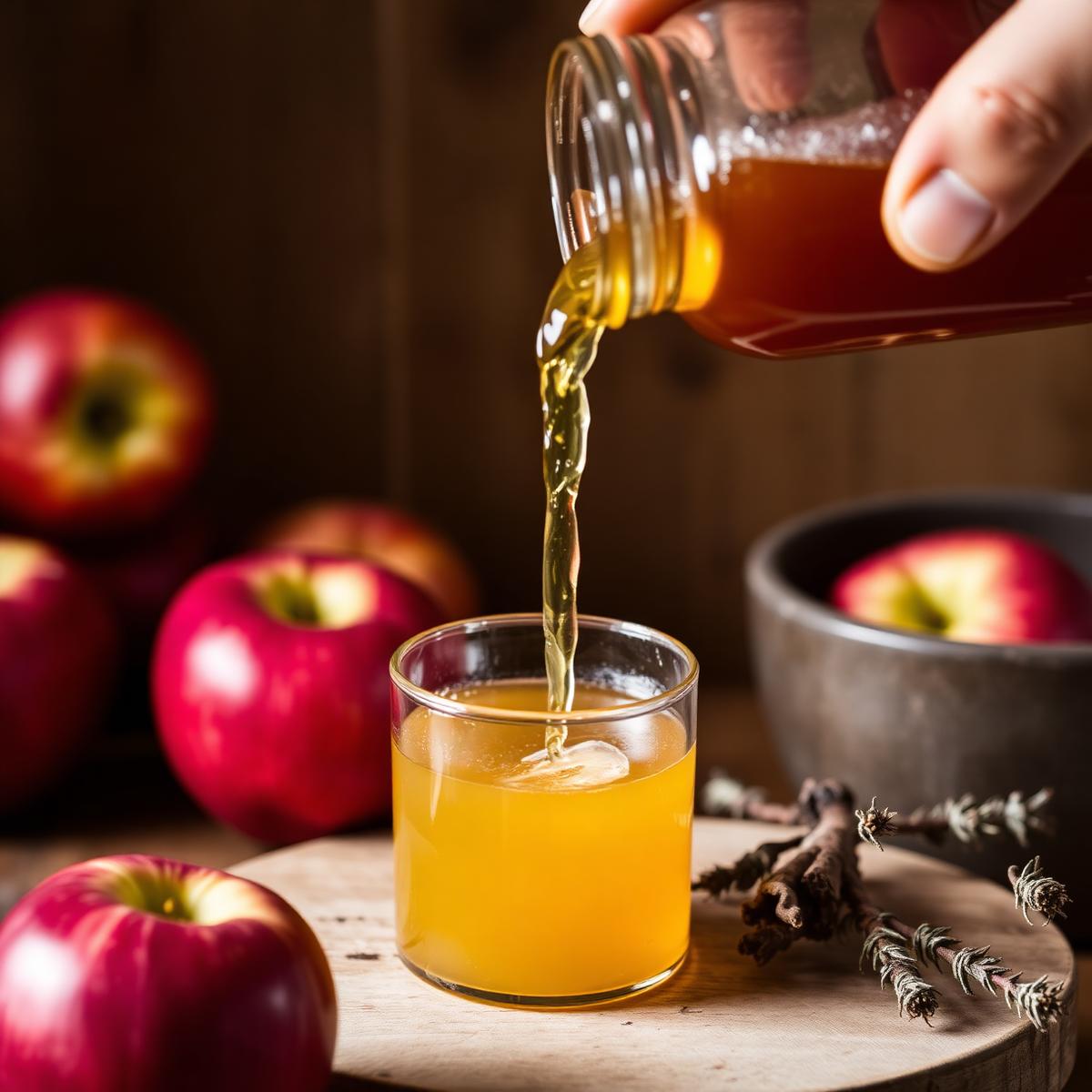 Apple cider vinegar being poured